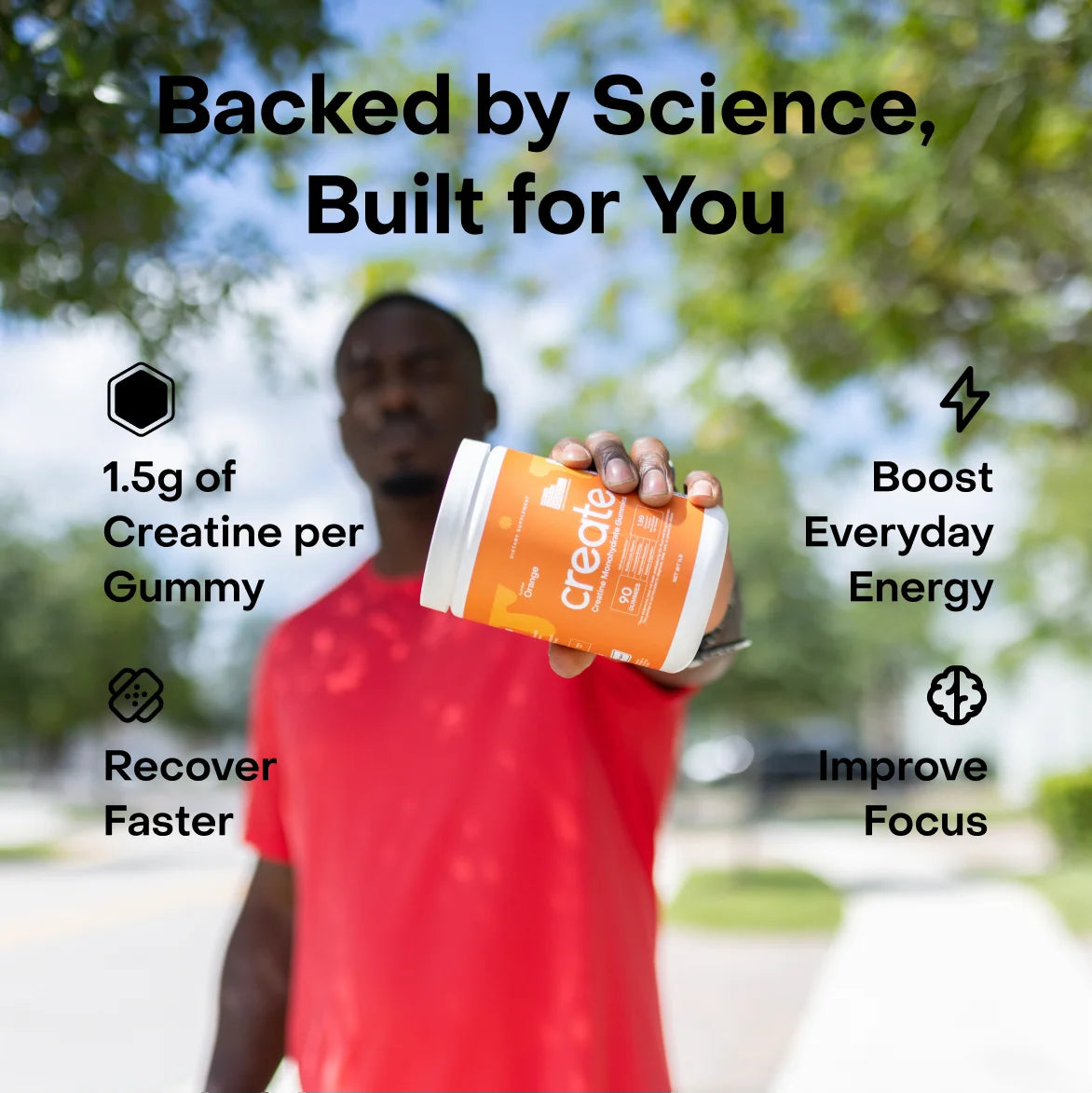 Create Creatine Gummies – 1.5G Creatine Monohydrate per Gummy, Boost Strength & Focus, Orange, 90 Ct