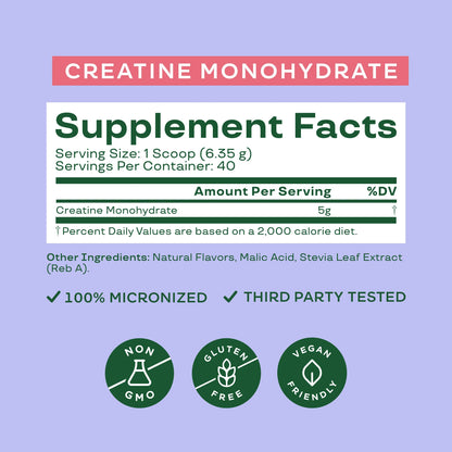 Creatine Monohydrate Powder, Raspberry Lemon Flavor, 40 Servings
